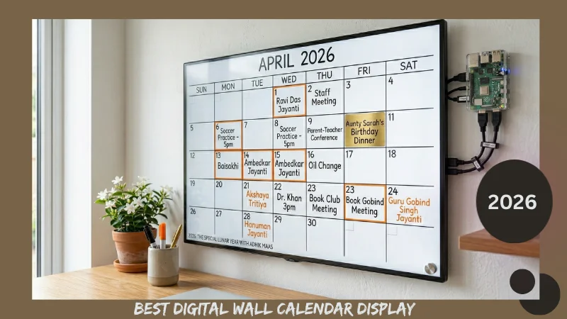 Best digital wall calendar , Raspberry pi calendar Raspberry Pi Google Calendar display mounted on a wall showing a monthly calendar dashboard