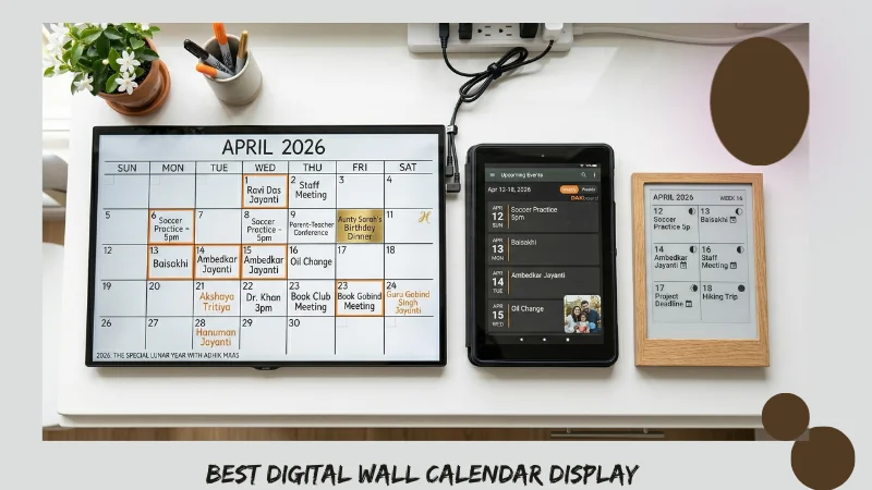 DAKboard vs Skylight Calendar vs e-ink display comparison on a kitchen counter,best digital wall calendar 2026