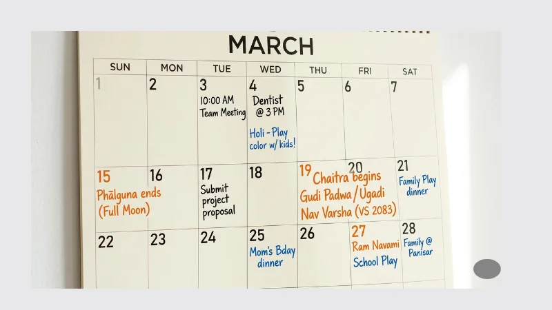 Person using a huge yearly wall calendar in a home office for full-year project planning