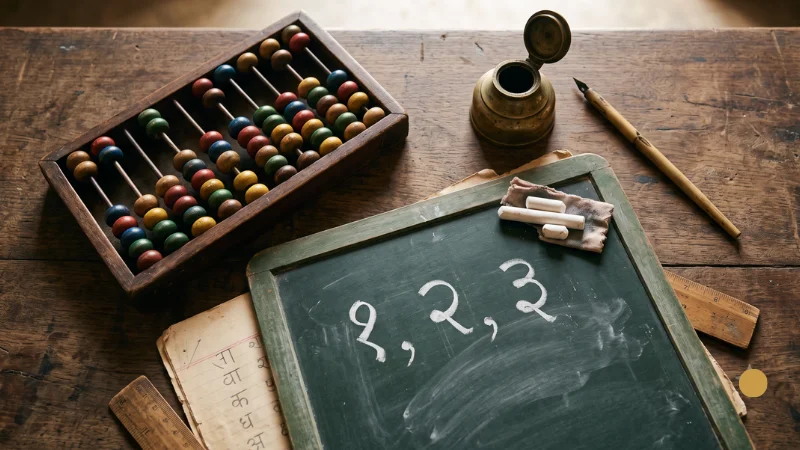 Hindi Numbers 1 to 100 (Ginti): Complete Pronunciation Guide 2 Devanagari numerals 1 2 3 written in chalk on Indian school slate board — Hindi numbers guide