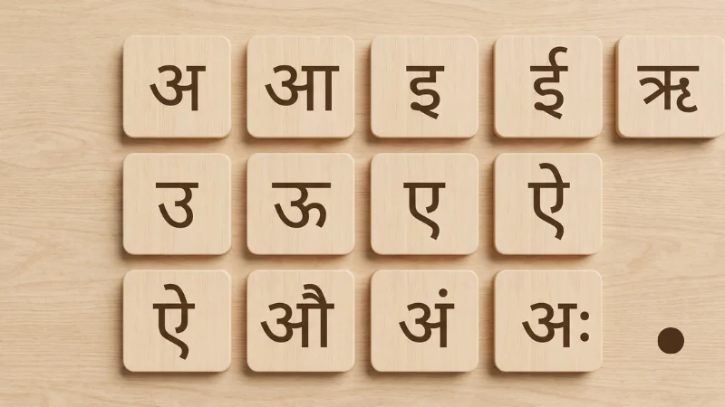 Hindi Alphabet — Varnamala or letters in Hindi 3 All 13 Hindi vowels (Swar) chart — अ आ इ ई उ ऊ in Devanagari script"