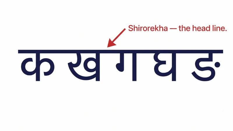 Hindi Alphabet — Varnamala or letters in Hindi 10 Shirorekha diagram — the horizontal line connecting Hindi Devanagari letters,hindi alphabets