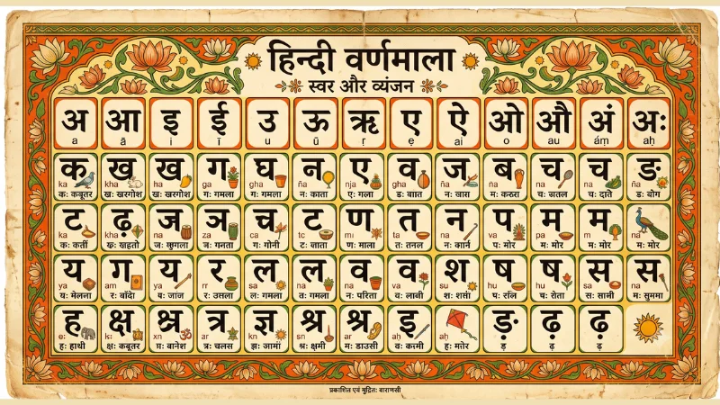 Hindi Alphabet — Varnamala or letters in Hindi 11 Traditional Hindi Varnamala wall chart — complete alphabet poster in Devanagari script